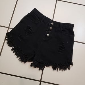 Frayed & Distressed Black Jean Shorts